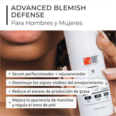 DS Laboratories Blemish Defense Serum label closeup; fragrance-free, ideal for sensitive skin