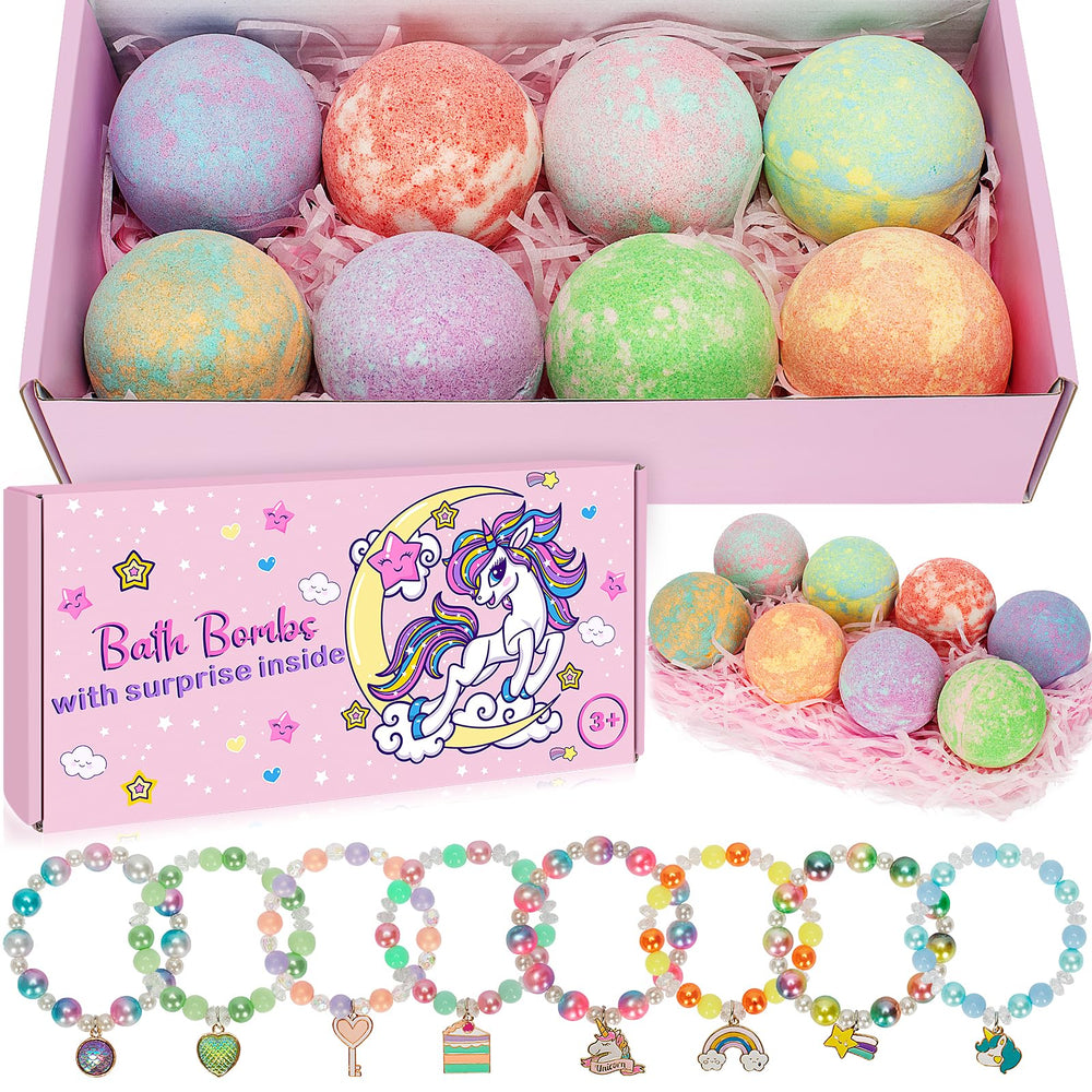 Duchong unicorn bath bombs with surprise toy inside for kids.