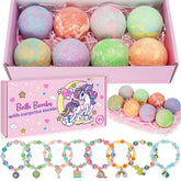 Duchong unicorn bath bombs with surprise toy inside for kids.
