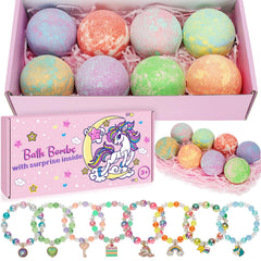 Duchong unicorn bath bombs with surprise toy inside for kids.