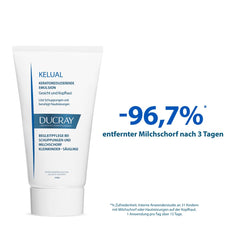 Ducray Kelual Emulsion scalp application in progress.