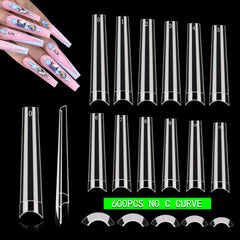 Dudjndjd 600 PCS No C Curve Coffin Nail Tips XXXL clear finish for long-lasting wear
