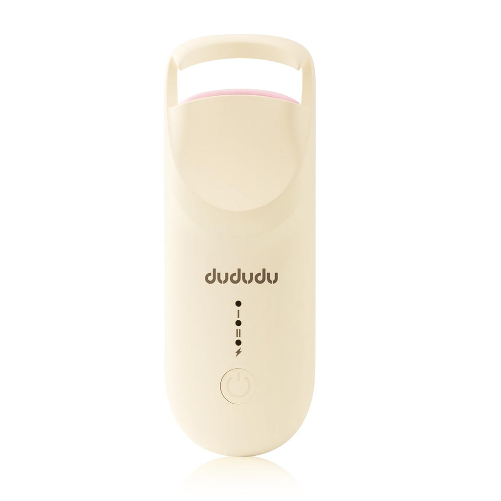 DUDUDU heated eyelash curler top view shows compact design for easy daily curling