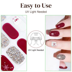 DUKASOU semi cured gel nail strips in snowflake motif for quick DIY nails.