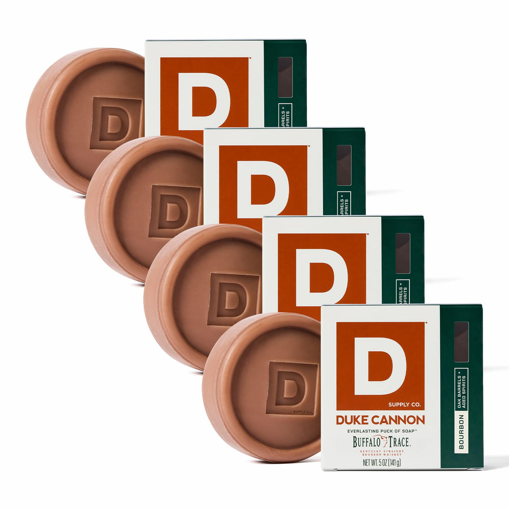 Duke Cannon bar soap puck bourbon oak fragrance for a refined masculine scent.