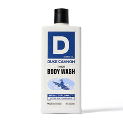 Duke Cannon Bay Rum bottle front with rich, long-lasting aroma.