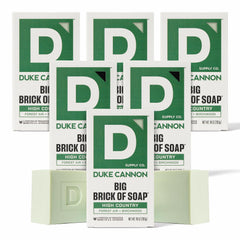 Duke Cannon Big Brick High Country 6-pack hero image with rugged packaging and bold branding.