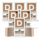 Duke Cannon Buck Moon six-pack display of bar soaps.