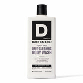 Duke Cannon Heavy Grit Body Wash bottle ready for rugged dirt removal.