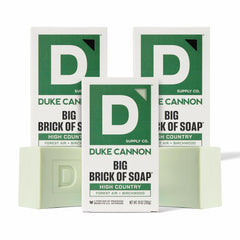 Duke Cannon High Country soap bar with birchwood-tonka scent for outdoor freshness.