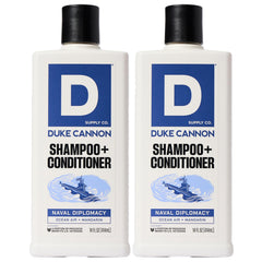 Duke Cannon Naval Diplomacy 2-in-1 bottle for daily cleansing and conditioning