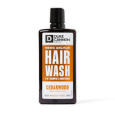 Duke Cannon News Anchor bottle pour demonstrates convenient 2-in-1 hair care.
