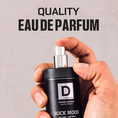 Buck Moon apothecary bottle on display with rugged refined styling