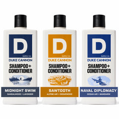 Duke Cannon Sawtooth shampoo bottle with rugged scent for an invigorating daily wash