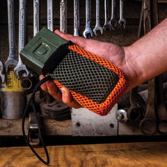 Duke Cannon soap on a rope hanging for quick access at gym or campsite.