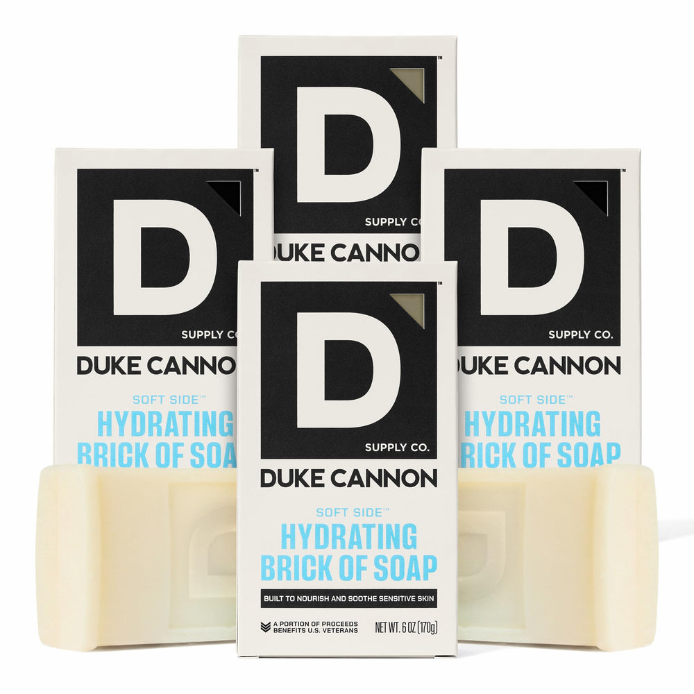 Duke Cannon Soft Side Hydrating Brick closeup showing moisture-rich formula for dry skin