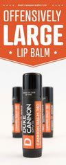 Duke Cannon balm label featuring SPF 30 highlights outdoor protection.