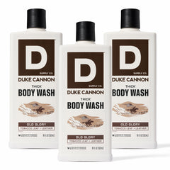 Duke Cannon Thick Body Wash bottle front with Old Glory scent for rugged showers.