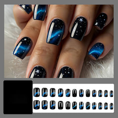 Dulyork press-on nails with glossy gradient finish for a chic, lasting manicure.