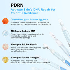 Dumie Salmon DNA PDRN serum ingredients close-up highlighting Hyaluronic Acids and Niacinamide