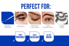 DUO adhesive in use on eye with natural-looking finish and waterproof hold.