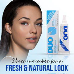 DUO Strip Eyelash Adhesive Clear applied to lash band before setting.