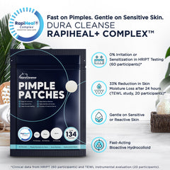 Dura Cleanse Pimple Patches applied on the face for discreet coverage.