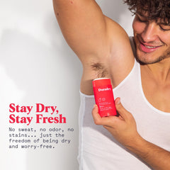 Duradry antiperspirant stick being applied for reliable underarm protection.