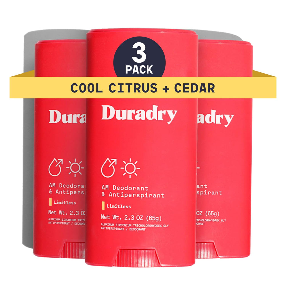 Duradry Cool Citrus Cedar 3-pack packaging demonstrates travel-friendly protection all day.