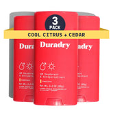 Duradry Cool Citrus Cedar 3-pack packaging demonstrates travel-friendly protection all day.