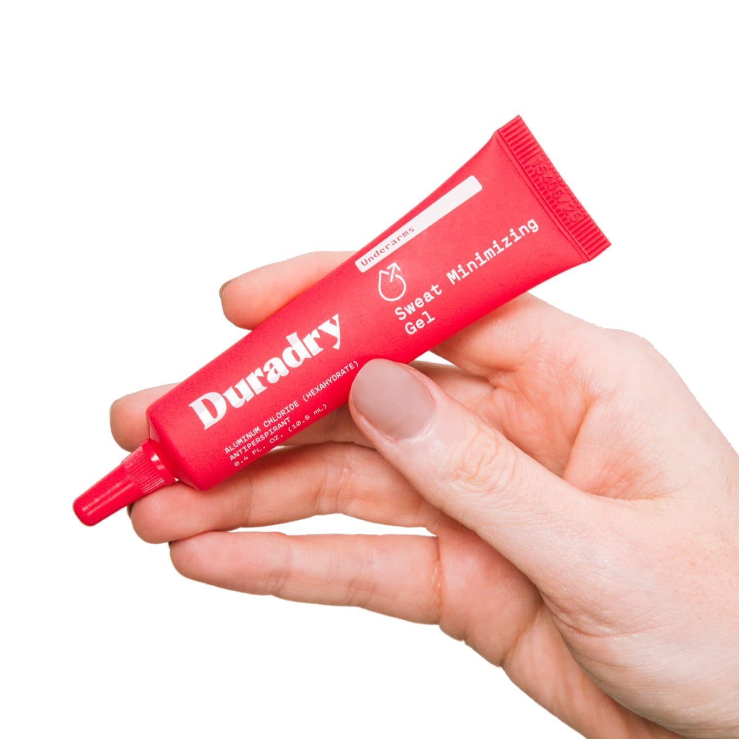 Duradry underarm gel being applied for sweat control.