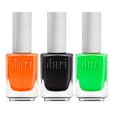 Duri Trio Neon Nail Polish Set Trick-Or-Treat swatches in a bold matte finish for eye-catching nails.