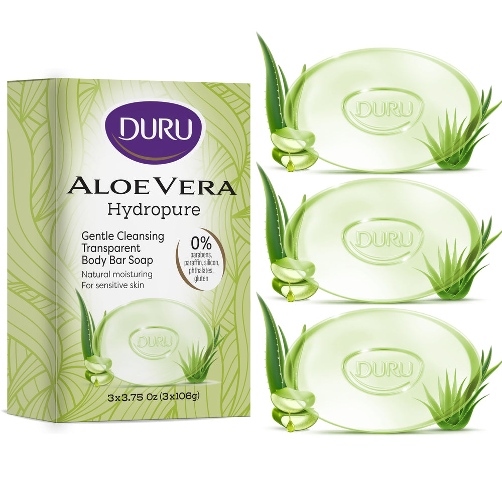 Duru Aloe Vera Glycerin Bar Soap front pack shows vegan cleansing and moisturizing.