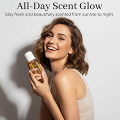 DUSA Caramel Glow applied on hair adding subtle fragrance and shine.