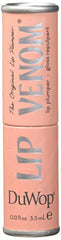 DuWop Lip Venom pink gloss swatch highlighting rosy color and shine.