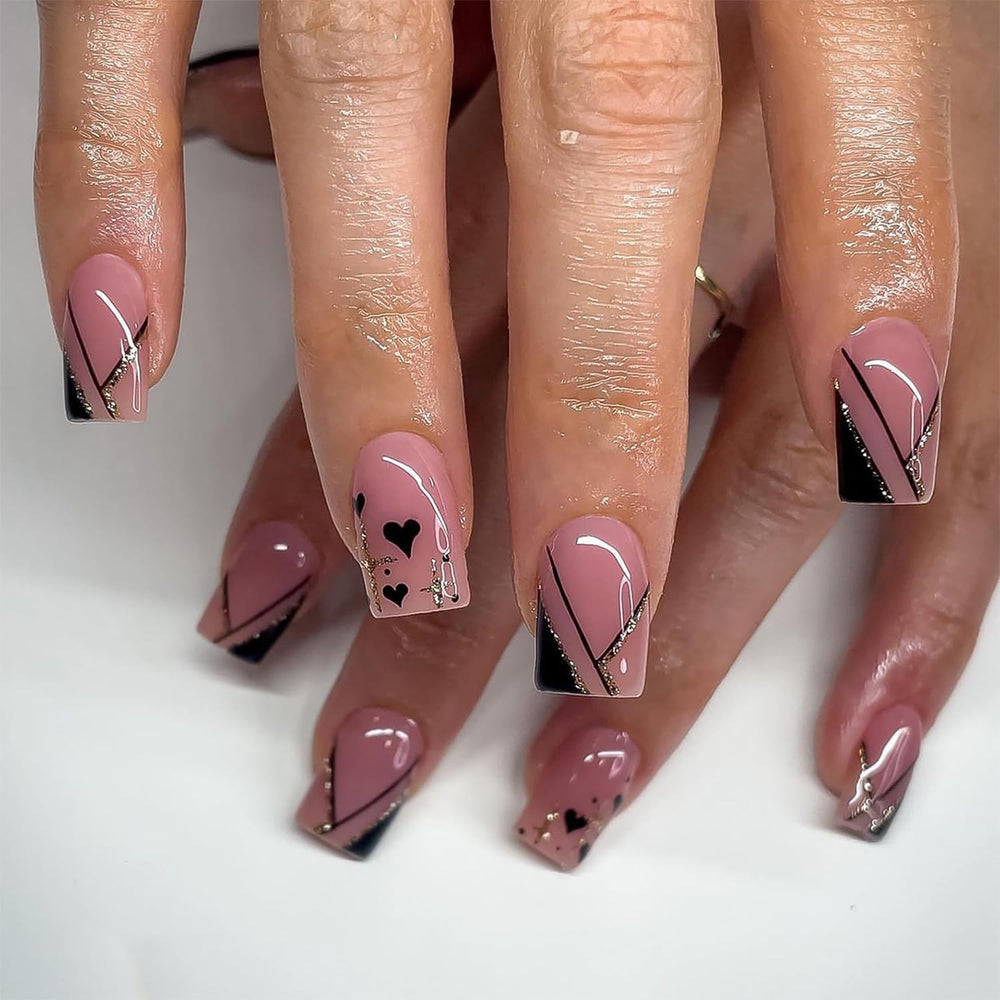 DZPGUONIZ 24Pcs black French tip nails for a bold at home manicure