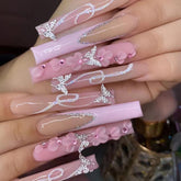 DZPGUONIZ 24-piece long square nails in pink French tip for at-home salon results.