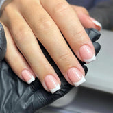 DZPGUONIZ 24pcs short square nails with white French tip for at-home salon results