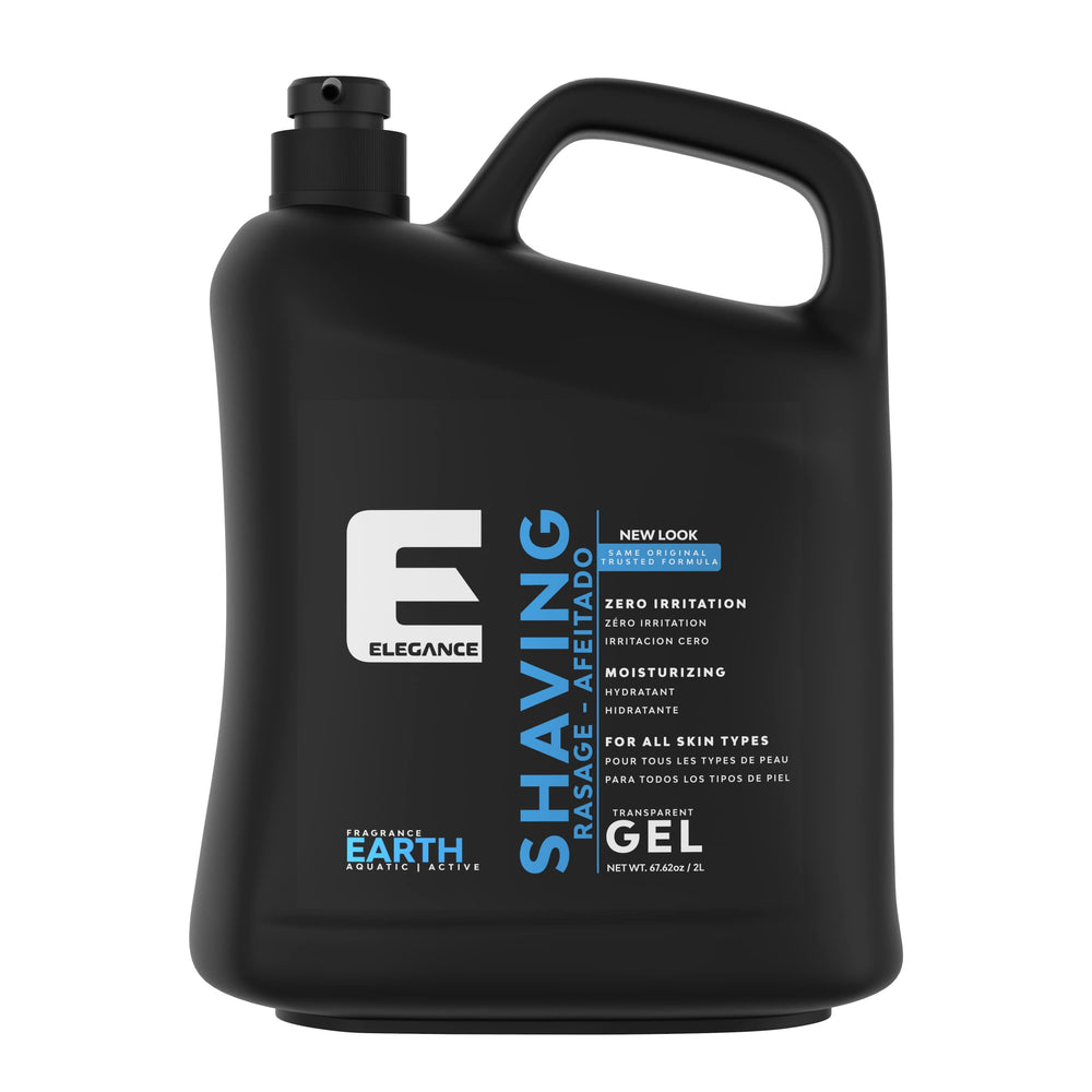E Elegance transparent gel dispense for clear visibility and a smooth shave.