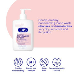 E45 Shower Wash Cream rich lather demonstrates gentle cleansing for sensitive skin.