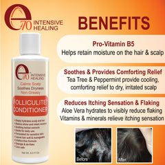 e70 Folliculitis Treatment Conditioner label close-up highlighting 3% BHA and tea tree oil