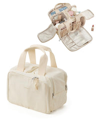 EACHY Travel Makeup Bag with Handle showcases wide opening for easy cosmetics access.