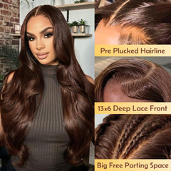 EAOIS 32-inch body wave wig highlighting length and fullness for movement