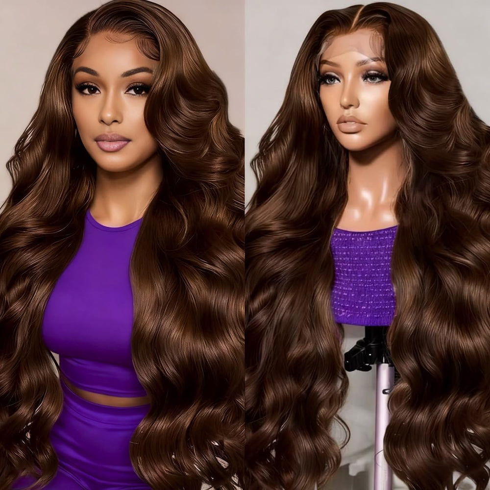 EAOIS chocolate brown 32-inch lace front wig frontal view for natural hairline and texture