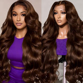EAOIS chocolate brown 32-inch lace front wig frontal view for natural hairline and texture