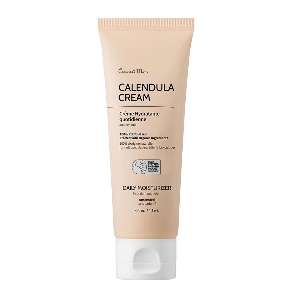 Earnest Mom Calendula Cream tube application demonstrates soothing hydration for sensitive skin