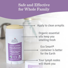 Close-up cap of Earth Mama Calming Lavender Deodorant highlighting travel-friendly packaging.