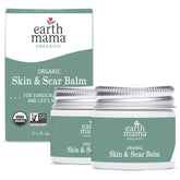 Earth Mama Organic Skin and Scar Balm jar closeup for postpartum skin TLC.