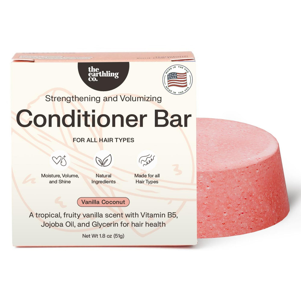 The Earthling Co. Conditioner Bar packaging showcases eco-friendly design for sustainable hair care.
