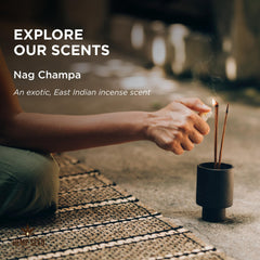 Nag Champa scent bottle on a softly lit surface